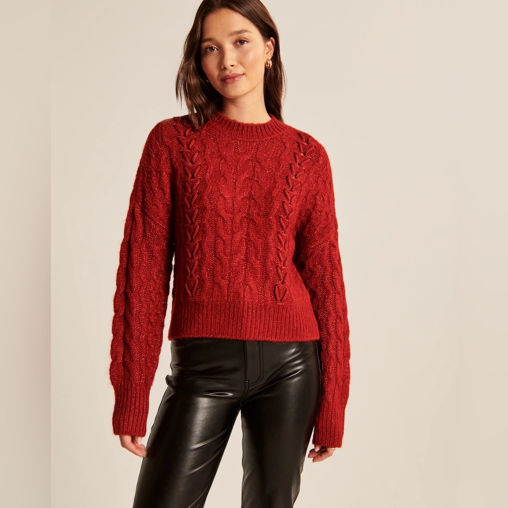 Red Fluffy Cable Sweater